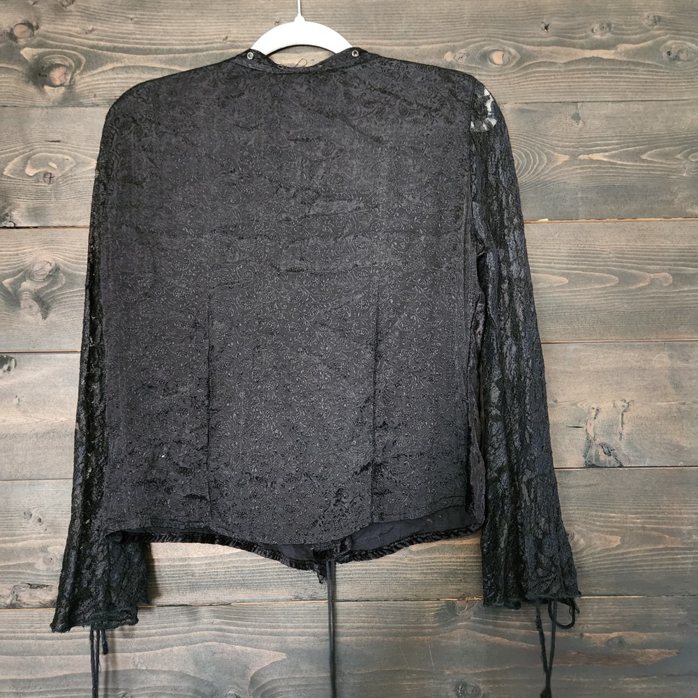 Angie Gothic Velvet Lace Up Corset Top Black Long Sleeve Victorian Renaissance M - Picture 6 of 12